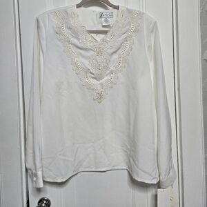 Lacy V-Neck Long-Sleeve Top in Ivory by City By City